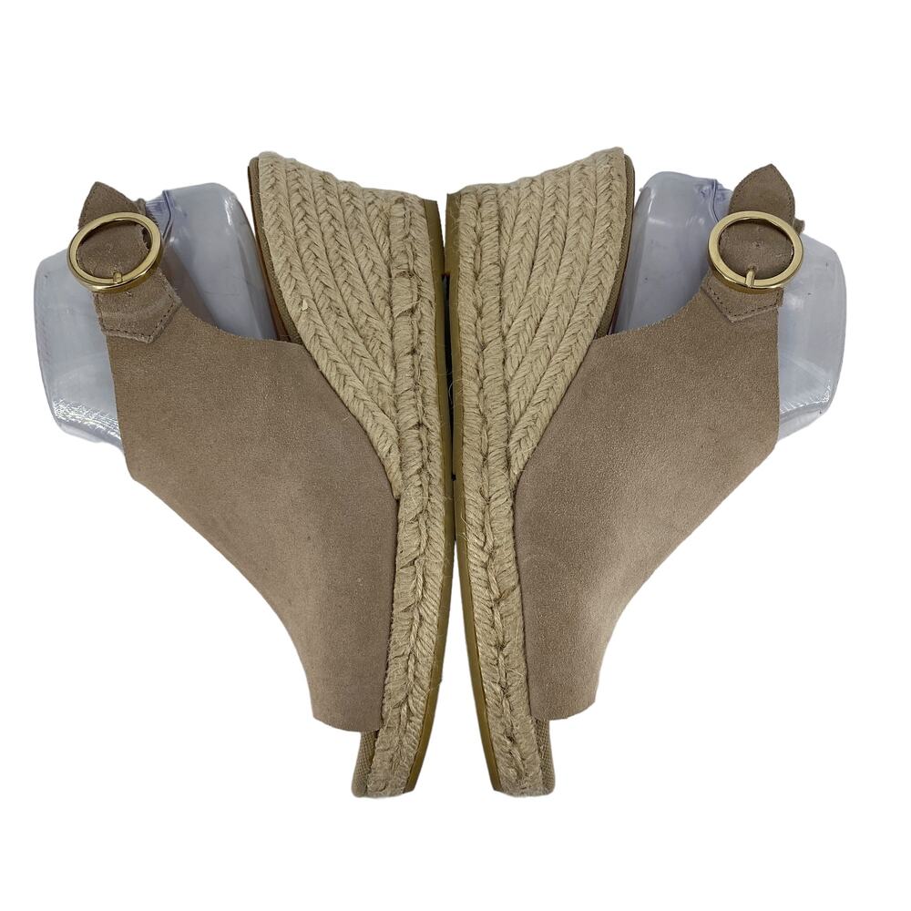 Women's KANNA Size 39 Beige Suede Wedge Espadrille Sling Back Sandals Peep Toe - Picture 7 of 13